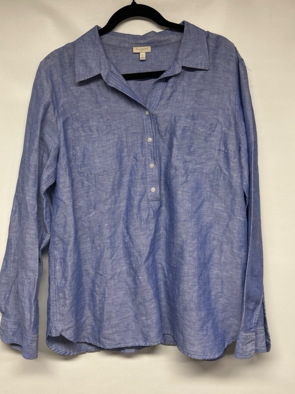 Talbots Light Blue Linen Blend Button-Front Tunic Shirt